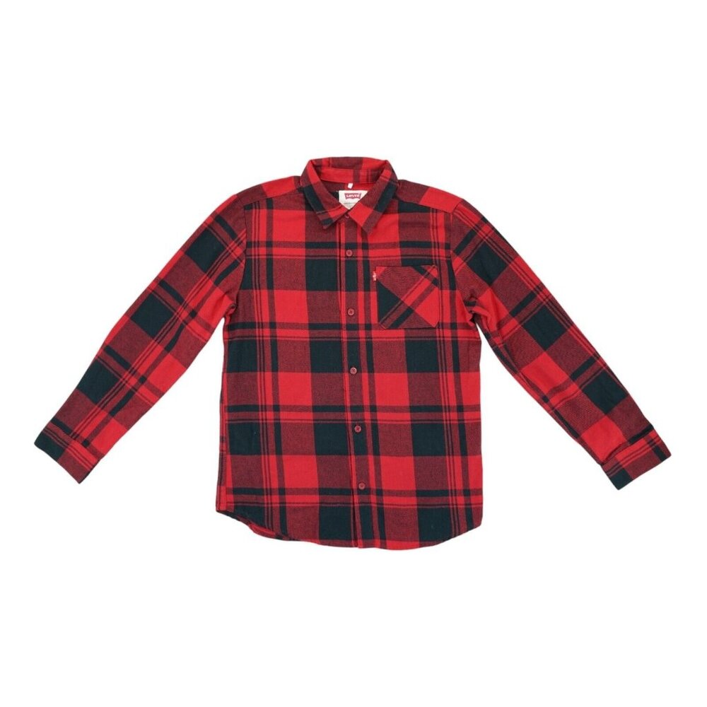 LEVIS Young 14/16 Red Plaid Casual Dress Button-Down Long Sleeve Shirt